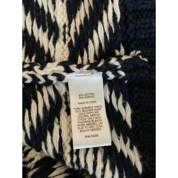 Vintage Express Navy & White Zip Front Chunky Knit Cardigan Sweater Size M - Picture 8 of 8